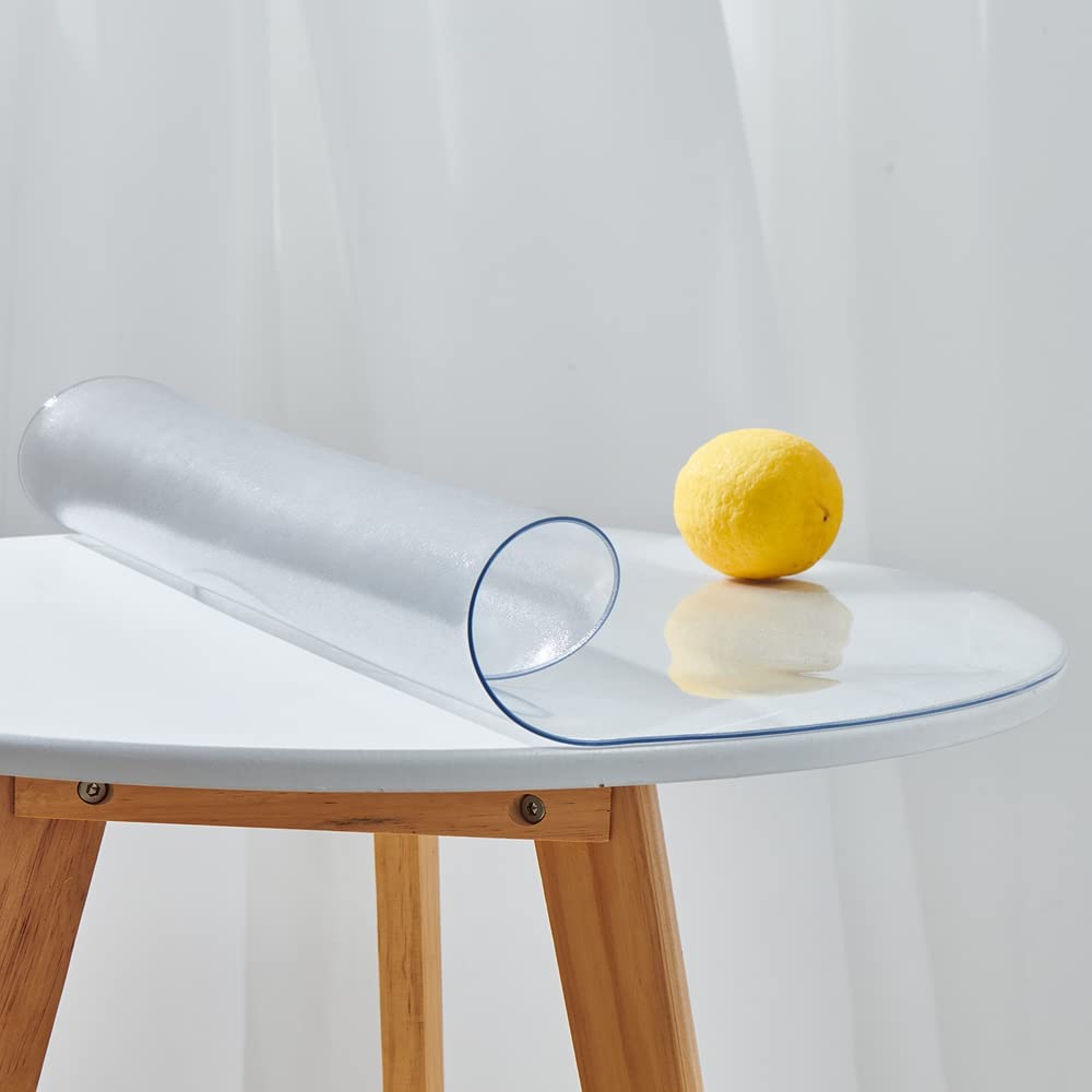 Leffora Diameter 44 Inches Round Frosted Table Protector  1.5mm Thick Waterproof Oil Proof Plastic Tablecloth Protector Circle Table Pad for Dining Room Table Trainning Meeting Table Conference Table