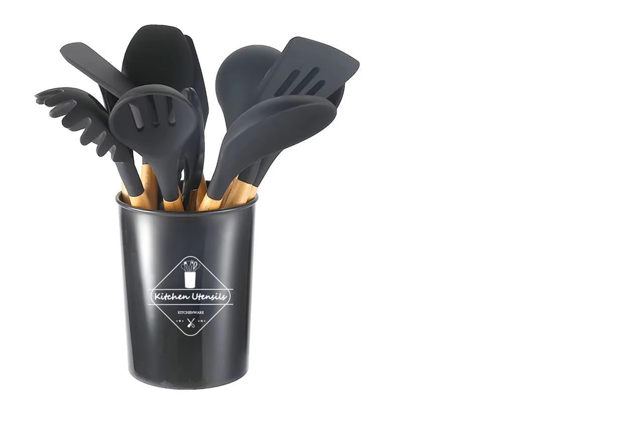 Drumil 11 Kitchen Utensils Set, NonStick Kitchen Cooking Utensils With Wooden Handle, Kitchen Spatula Cookware Utensils Set, He