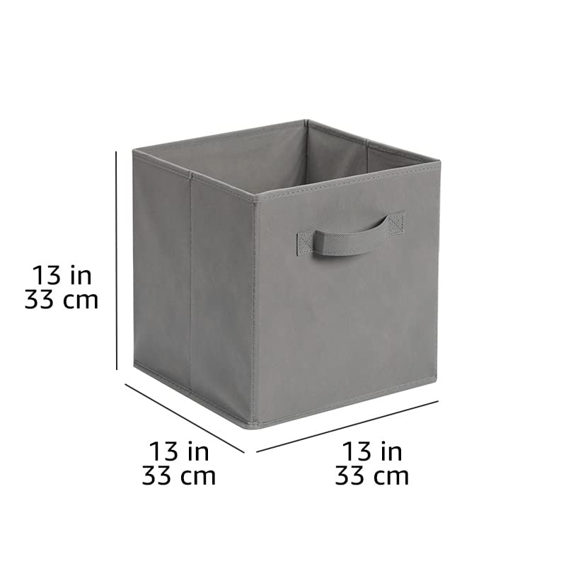Amazon Basics Collapsible Fabric Storage Cube Organizer With Handles, 13 X 13 X 13 Inch, Gray - Pack Of 6