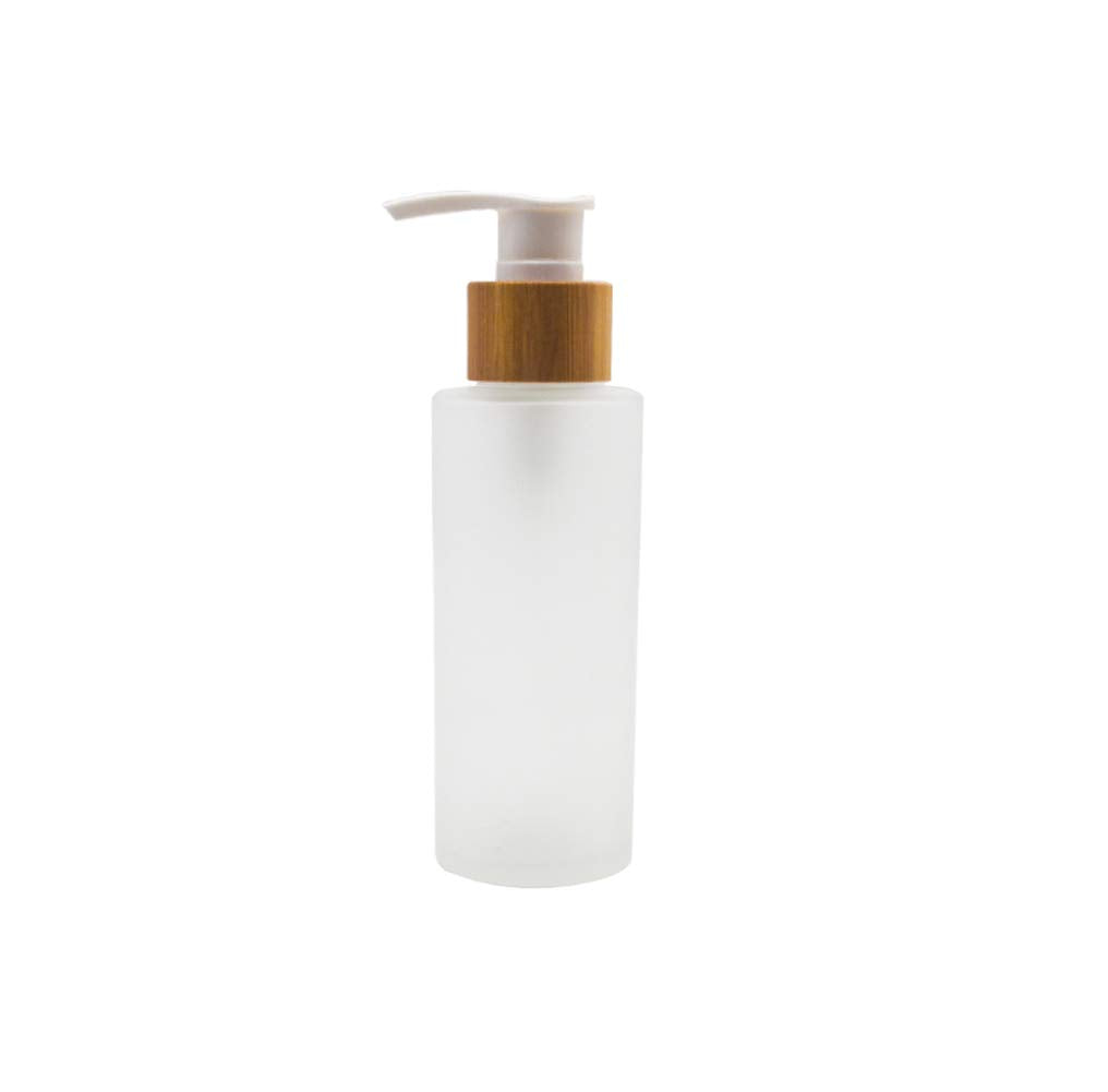 1Pcs 100Ml/3.4Oz Frosted Glass Pump Bottles Empty Refillable Press Pump Bottle With Bamboo Pump Head Toiletries Storage Containe