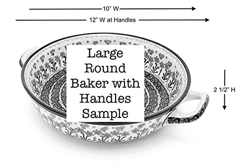Polish Pottery Baker - Round With Handles - 10'' - Silver Lace