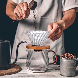 Gute Glass Coffee Dripper - Cone Pour Over with Bamboo Stand, 2-4 Cups, Clear
