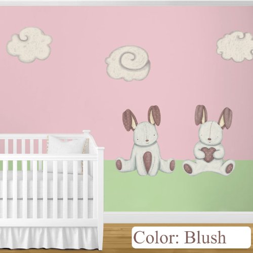 Bunny Rabbits And Cloud Wall Stickers - Decals For Baby Nursery Wall D  Cor (Blush)