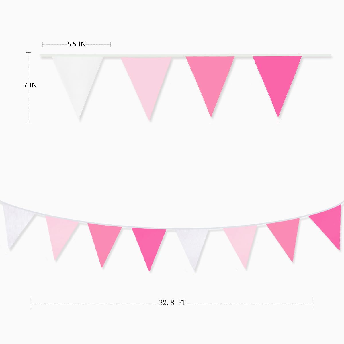 32Ft Rose Hot Pink Pennant Banner Fabric Triangle Flag Cotton Bunting Garland Kit For Wedding Birthday Baby Shower Anniversary P