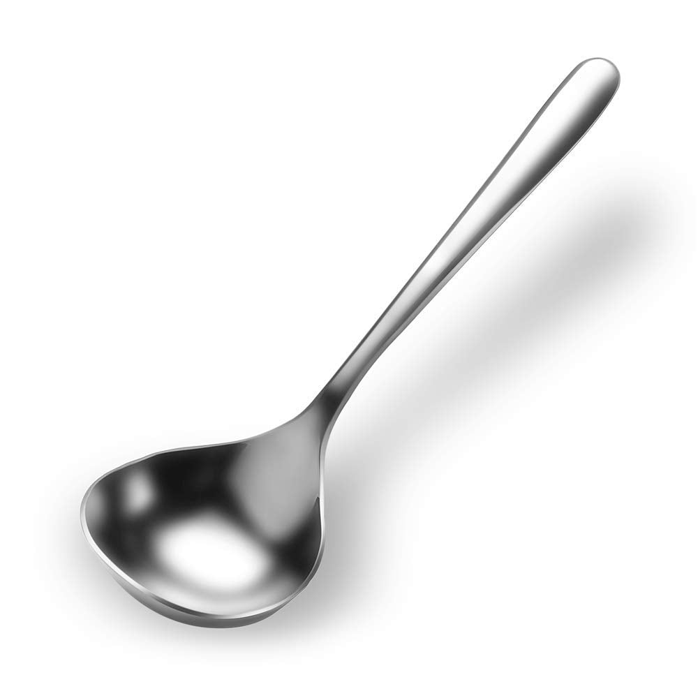 Qualizon 18/8 Stainless Steel Mini Ladle Deep Soup Spoon Large Serving Spoon Ramen Spoon - 6.7Inch Short Handle
