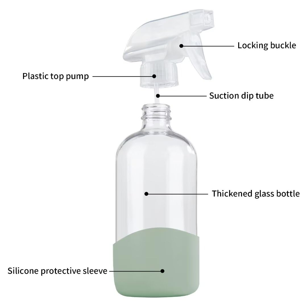 Hombys 8 Oz Empty Clear Glass Spray Bottles With Silicone Sleeve Protection Refillable Containers For Cleaning Solutions, Essent