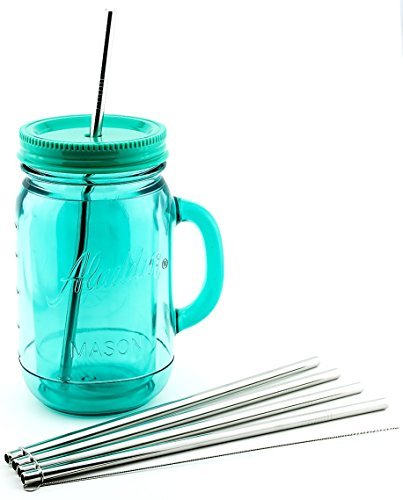 4 Pack Cocostraw For Aladdin Mason Jar 32 Oz Tumbler Perfectfit 18/8 Stainless Steel Drinking Straws With Cleaning Brush