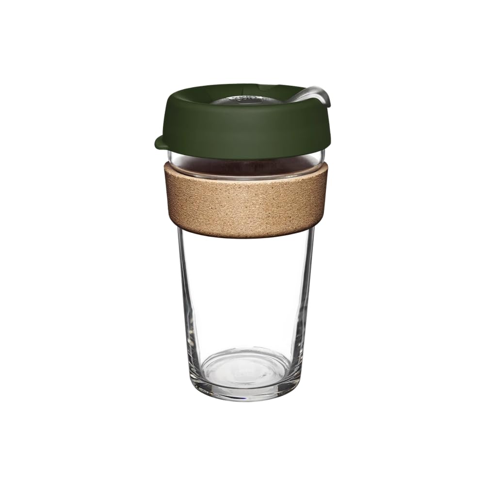 KeepCup Brew Cork, Reusable Glass Tumbler with Natural Cork, Grande Coffee Cup 16oz / 454ml - Pine