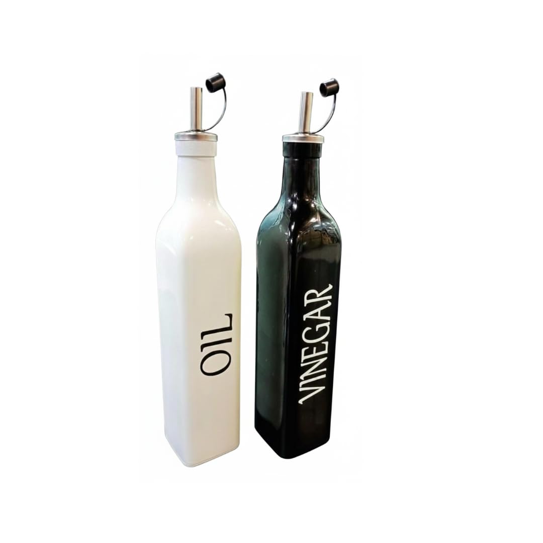 Shoppers Hub Pnq Vama 2 In 1 Glass Oil And Vinegar Dispenser For Kitchen,Cooking, Salad,Condiments,Refillable Glass Bottle For R