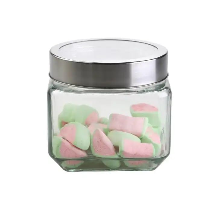 Godfly Kitchen Glass Jars Storage Cube Glass Jar Container For Spices Dry Fruits And Food Bpa Free, Crystal Clear Glass Jar For 