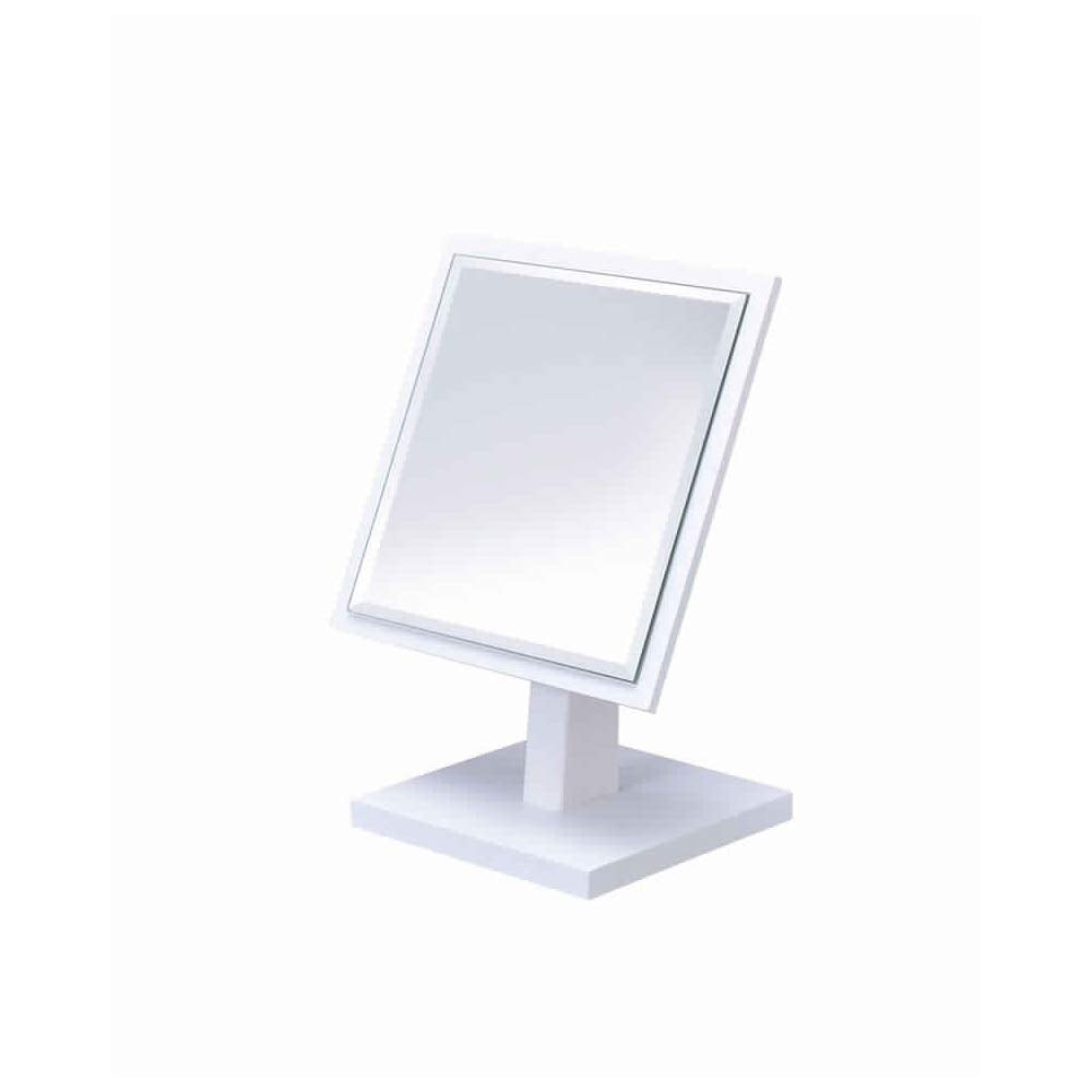 Benjara Square Makeup Mirror With Wooden Pedestal Base, White And Silver