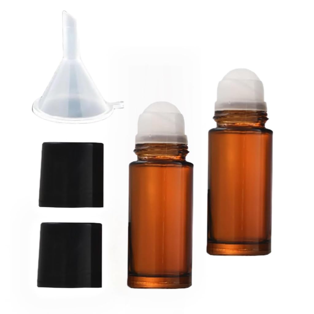 LNYMZD 2Pcs Brown 30ml Glass Essential Oil Roller Bottles Refillable Roll on Bottles Empty Deodorant Bottle Containers Rollerbal