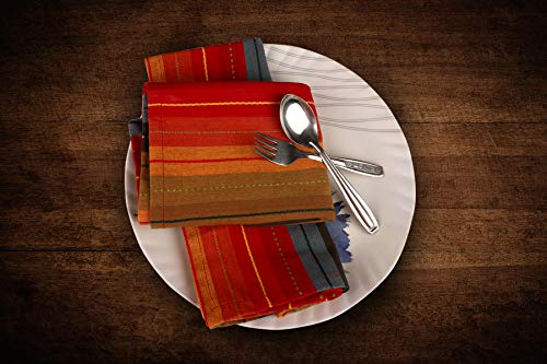 Urban Villa Dinner Napkins Cuisine Stripes Cloth Napkins Set Of 12 Red Multi Color Dinner Napkins 20X20 Inches 100% Cotton Dinne