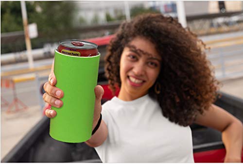 Kropsis Collapsible 12 Oz Slim Can Cooler Sleeves Blank Fabric Scuba Foam (Neon Green, 12)