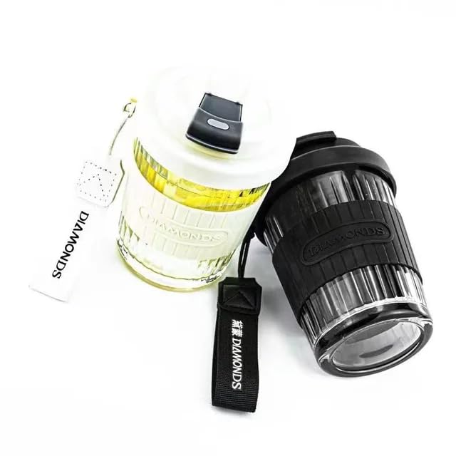 KiKiluxxa Glass Fruit Juice Milk Mug with Lid 370mlPack of 2  Glass Black Tea and Coffee Sipper Tumbler Mug Anniversary and D