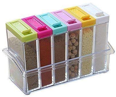 Entisia 6 Lid Spice Rack Container Set  Spice Shaker Seasoning Box Condiment Clear Jar 6 In 1 Storage Container With Tray For S