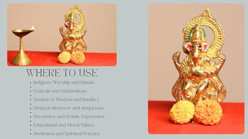 Sridha Handicraft Brass Ganesh Idol, Home Temple Decor (Height 15Cm Weight 641Gm)