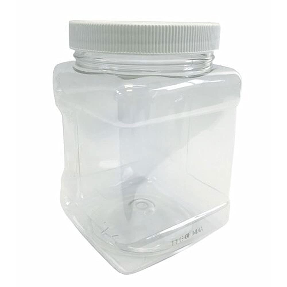 Clear Food Grade PET Plastic Square Grip Storage Jar w/Cap - 48 Fluid Ounces - 6-Jar Pack (4-5 Cup Storage Capacity) by Pride Of