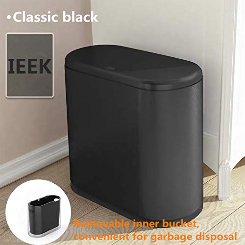 Ieek 12 Liter Rectangular Plastic Trash Can With Press Top Lid,White Modern Wastebasket Thin Trash Cans,3.2 Gallon Garbage Conta