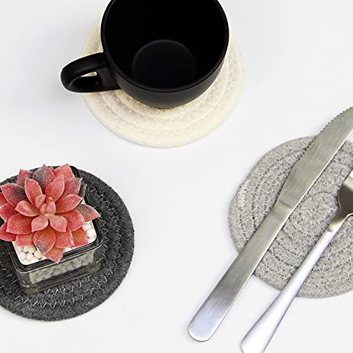 Casaphoria Cotton Woven Coasters For Drinks Absorbent,Round Heat-Resistant Cotton Coasters For Coffee Table,Handmade Braided Fab