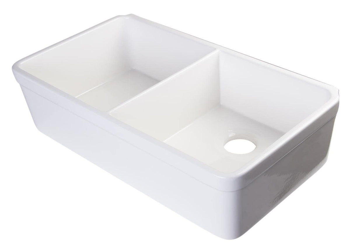Alfi Brand Ab512 32-Inch Double Bowl Fireclay Farmhouse Kitchen Sink With 1 3/4-Inch Lip, White