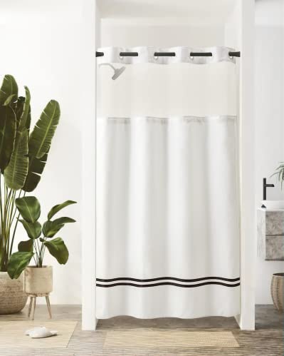 River Dream Stall Shower Curtain With Snap In Liner,No Hooks Needed Shower Curtain For Bathroom,Hotel Grade,Machine Washable,54'