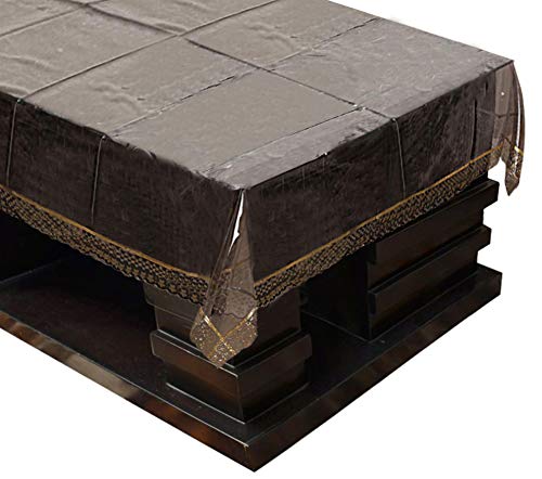 Kuber Industries Pvc 4 Seater Center Table Cover With Golden Lace (Black Transparent), Ctktc13896
