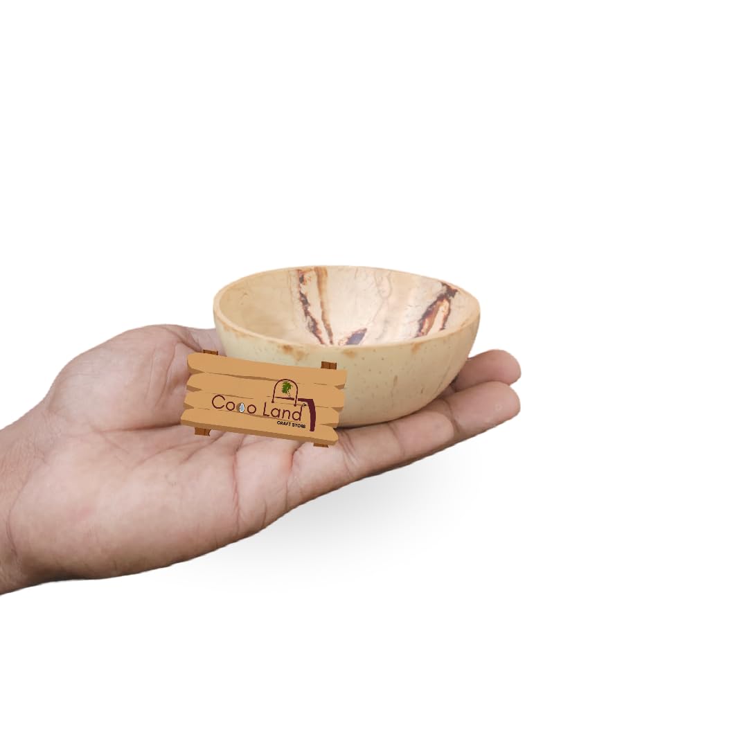 Coco Land White Coconut Shell Sausage Bowl (Small Size Pack Of 1) 100 Ml |Coconut Oil Polished Decorative Pots, Chutney,Pickle,S