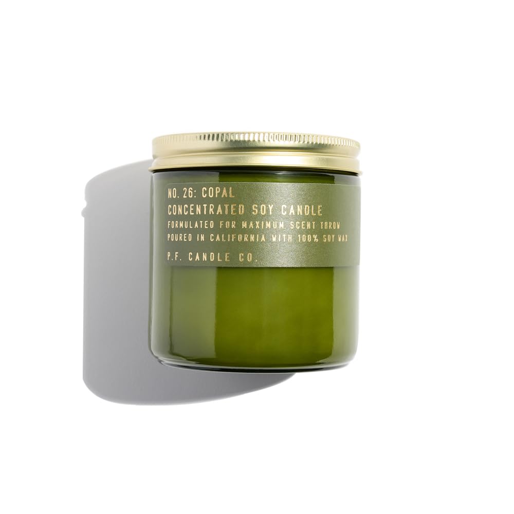 P.F. Candle Co. Amber & Moss Classic Large Concentrated Scented Soy Wax Candle (12.5 oz) 60-70 Hour Burn Time, Cotton Wick, Ambe