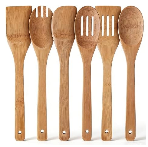 Wooden Spoon for Cooking, 6Piece Bamboo Spatula Kitchen Utensils Set