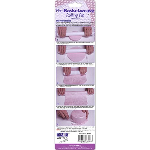 Pme Bw81 10'' X 2'' Fine Basketweave Rolling Pin For Fondant & Cake Decorating, Standard, White