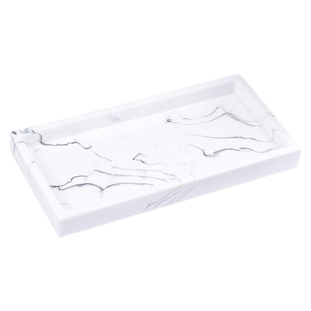 Indydukaan Marble Storage Tray Washroom Vanity Tray Jewelry Dish Bathtub Serving Tray White
