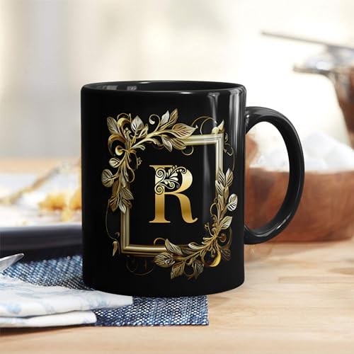 Gift Arcadia Golden Floral Alphabet Letter R Printed Coffee Mug Gift For Girl, Boy,Wife,Husband,Girlfriend Boyfriend,Kids,Brothe
