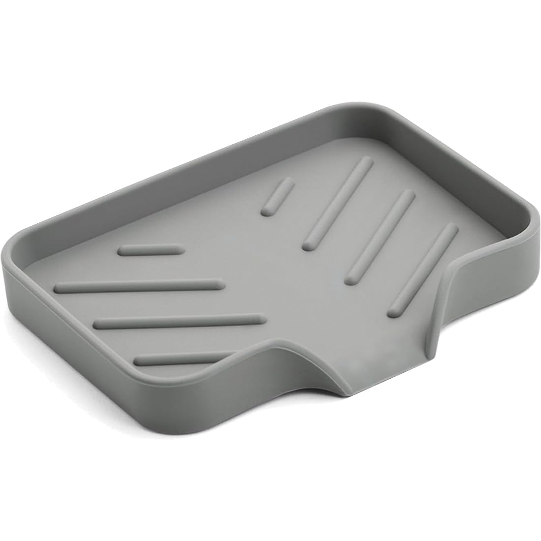 Metopets Sponge Holder with Drain Spout, Silicone Sponge Tray for Kitchen Sink, Rubber Soap Dish for Shower Bathroom (Grey, 4.7 
