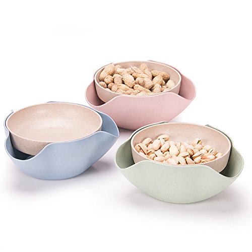Bamboo'S Grocery Double Dish Snack Bowl For Pistachios, Peanuts, Edamame, Cherries, Nuts, With Shell Storage (Green)