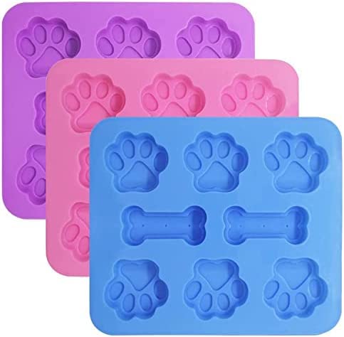 3 Pack Puppy Dog Paw And Bone Silicone Molds, Non-Stick Food Grade Silicone Molds Cookie Cutters For Chocolate, Candy, Jelly, Ic