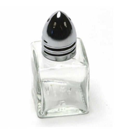 UPI Mini Salt & Pepper Shakers, Cube Shape, Glass Body, Chrome Top, 2" High, 1 Dozen