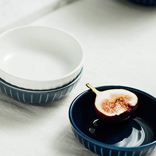 Sizikato 4Pcs Retro Striped Embossed Ceramic Soy Sauce Dipping Bowls Side Dishes For Snack Sushi Fruit Appetizer Dessert. 4 Inch