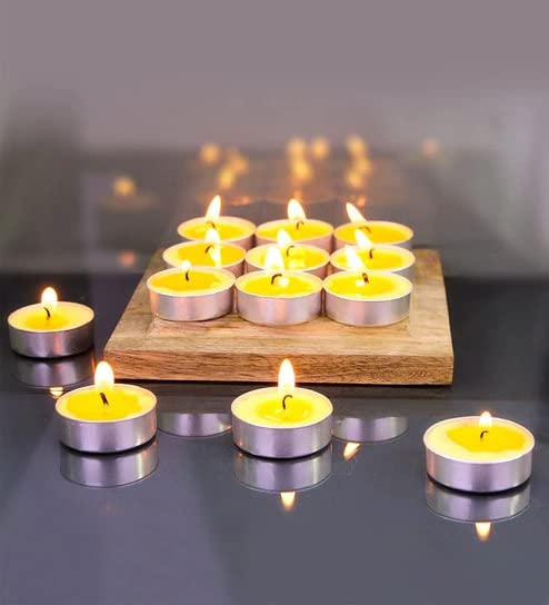 Yathart Multi-Purpose Candles for Home Decorative Smokeless Pack of 25 Pcs Diya Tealight Candle Set (Yellow, Scented Fragrance, 