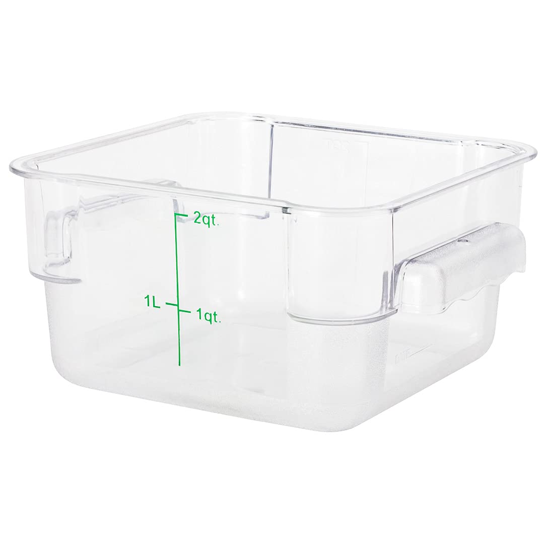 Restaurantware Met Lux 2 Quart Brine Bucket, 1 Square Marinating Container - With Volume Markers, Built-In Handles, Clear & Gree