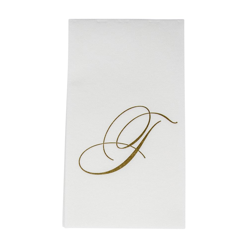 Caspari White Pearl & Gold Paper Linen Boxed Guest Towel Napkins In Letter T - Three Packs Of 24