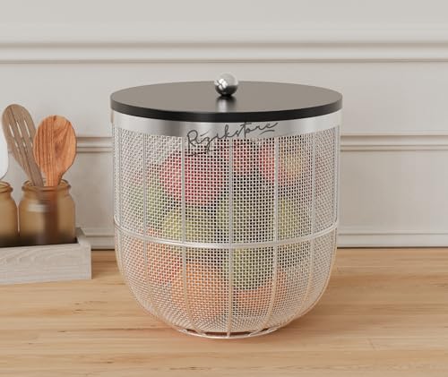 Rizik Store Modern InsectFree Metal Fruit Basket/Bowl With Lid  Perfect For Fruits, Vegetables, And Home Dcor, Durable Design, 