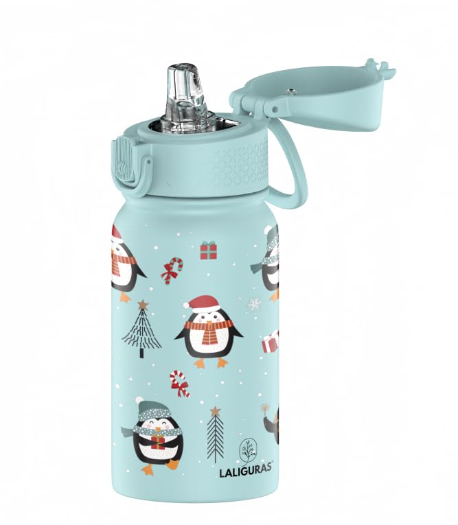 Laliguras Kids Stainless Steel Water Bottle,12 oz Insulated Thermos with Straw Lid, Leakproof BPAFree Bottle for School, Travel