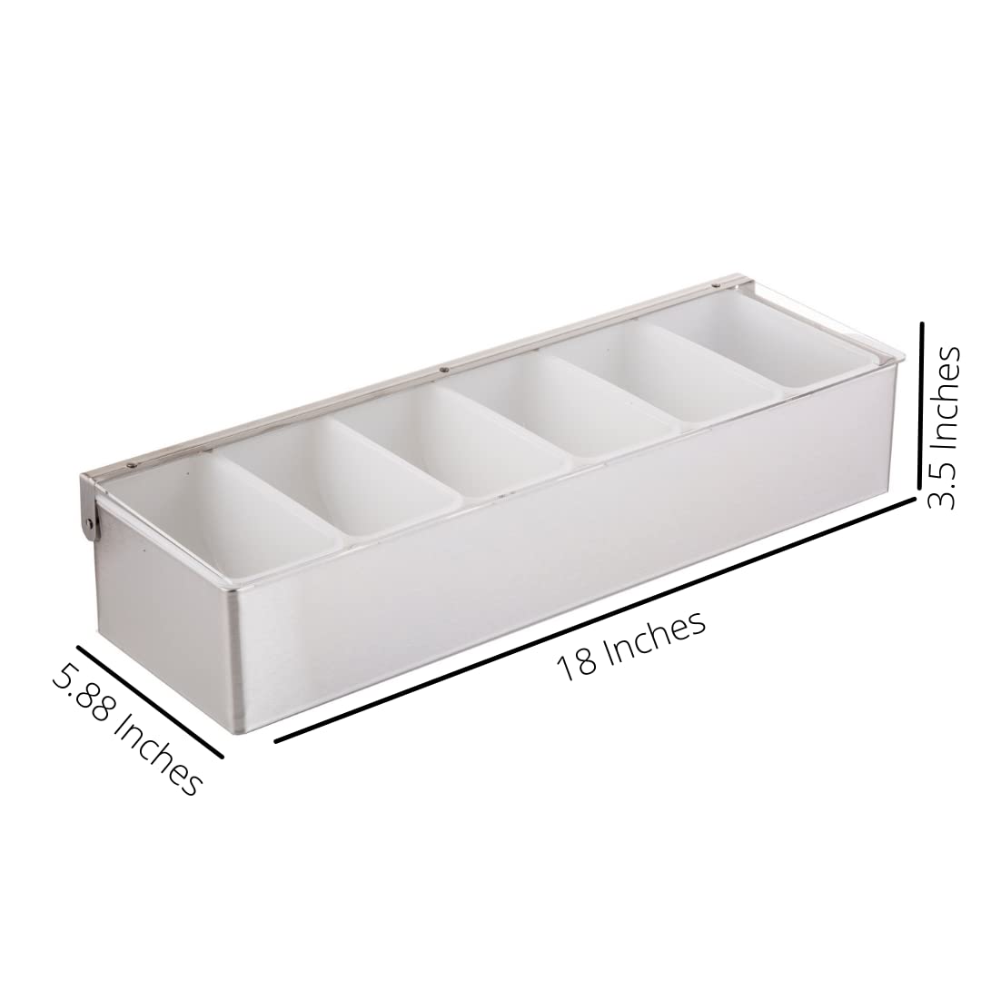 Tablecraft Condiment Dispenser, Stainless Steel With 6 Compartments | Condiment Server Organizer | Commerical Quality For Bar &