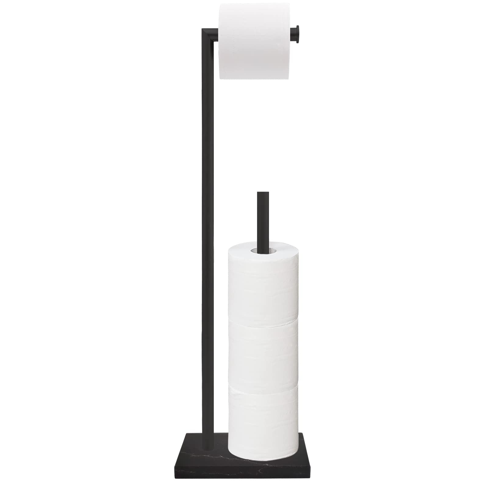 Gzila Free Standing Toilet Paper Holder Stand With Reserve, Heavy Weighted Marble Design Base Sus304 Stainless Steel (Black)
