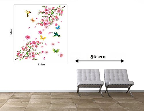 Indian Royals Large Elegant Flower Wall Stickers Graceful Peach Blossom bIndian Royalsds  Wall Stickers for Living Room, Flowe