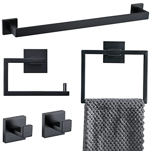 Yacvcl 5-Piece Bathroom Hardware Accessories Set 23.6 Inch Towel Bar Towel Rack Sets Modern Towel Ring Kit Stainless Steel Wall