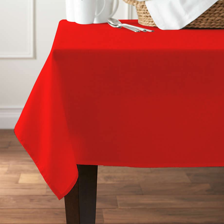 Pomp Red 70 X 120 Inch Premium Polyester Tablecloth  Wrinkle  Stain Resistant Easy Care Fabric  Fits 6Ft Or 8Ft Rectangle Table