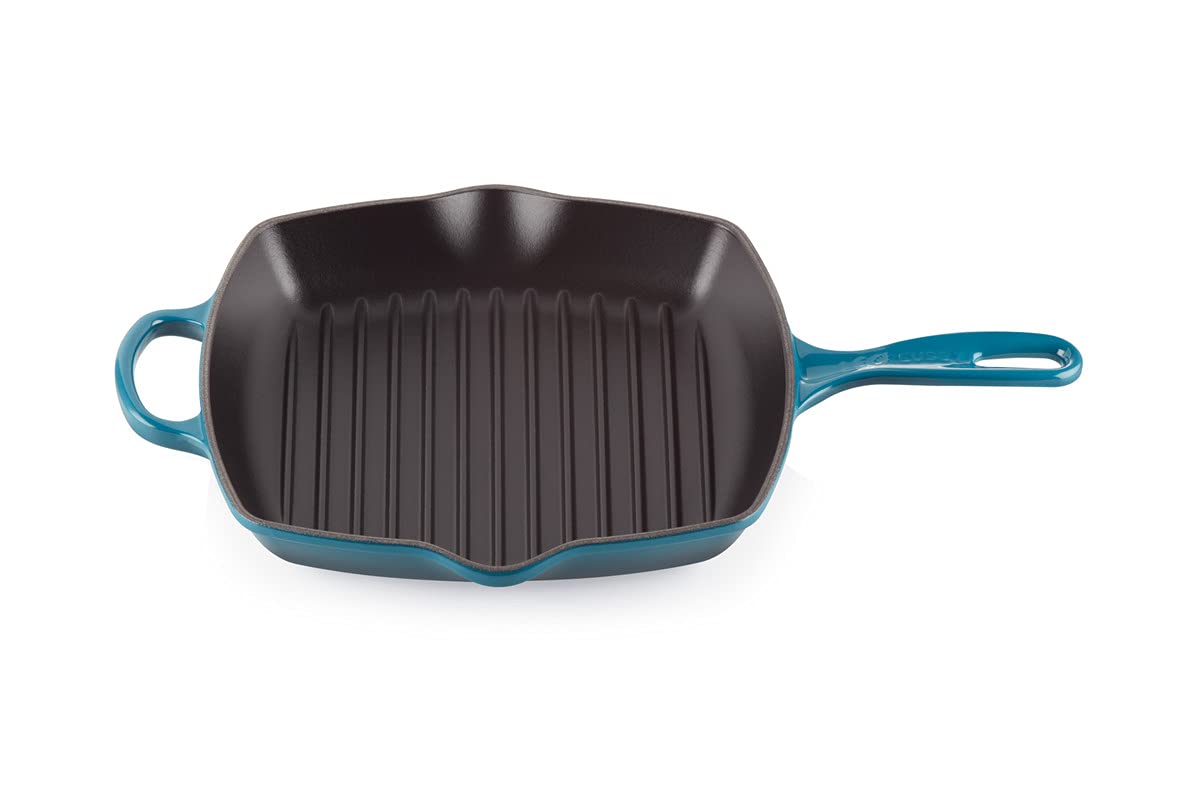 Le Creuset Enameled Cast Iron Signature Square Skillet Grill, 10.25'', Deep Teal