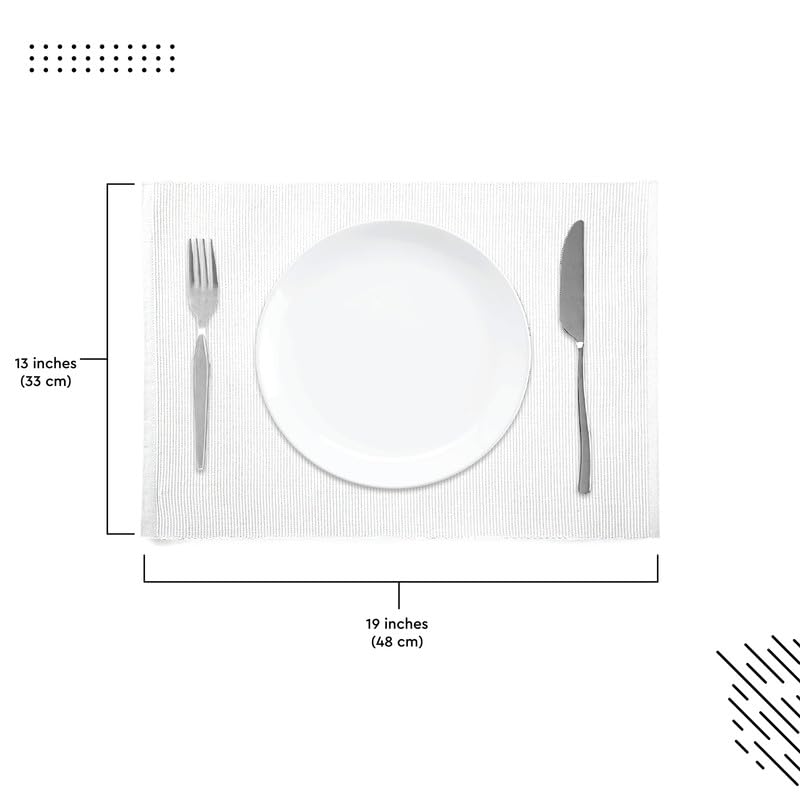 Encasa Ribbed Table Placemats (Set Of 6) - Solid Off White | 19''X13'' | Over 20 Modern Colors & Woven Designs - Washable Cloth